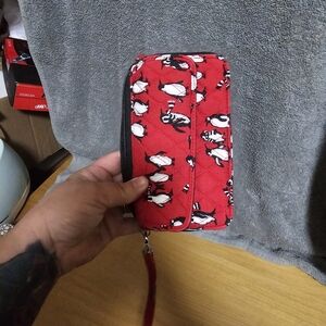 Vera Bradley Red Playful Penguins All in One Wristlet w/ Wrist Strap